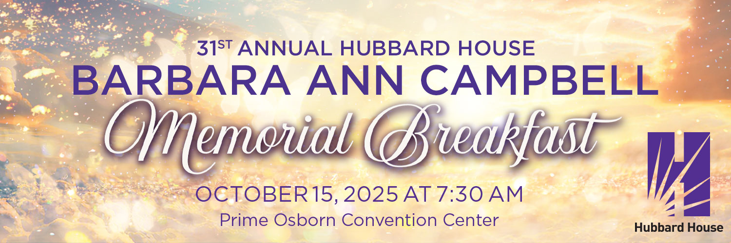 Sunrise background with the words "31st Annual Hubbard House Barbara Ann Campbell Memorial Breakfast October 15, 2025 at 7:30 AM Prime Osborn Convention Center"