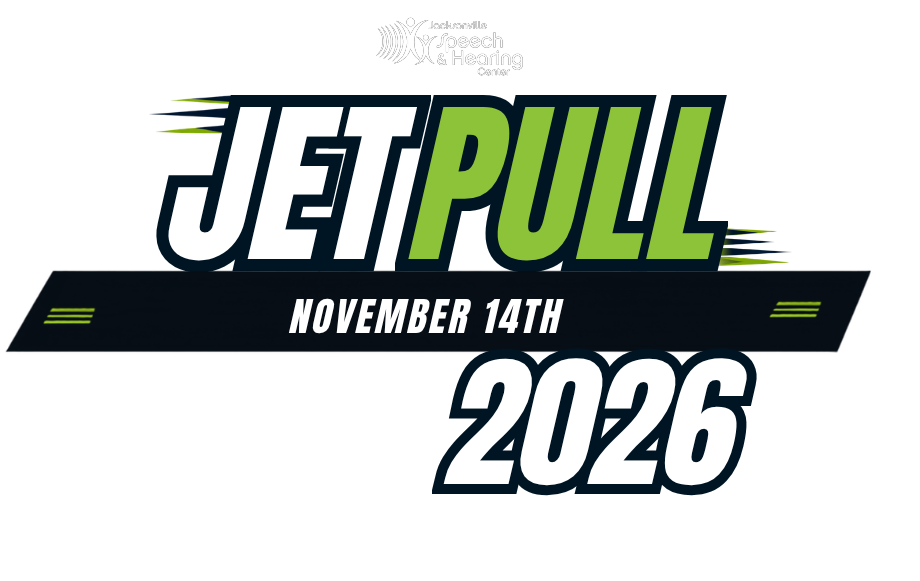 Jet Pull 2026 event teaser featuring an airplane being pulled by a team, with the Jacksonville Speech & Hearing Center logo and event date, November 14, 2026.