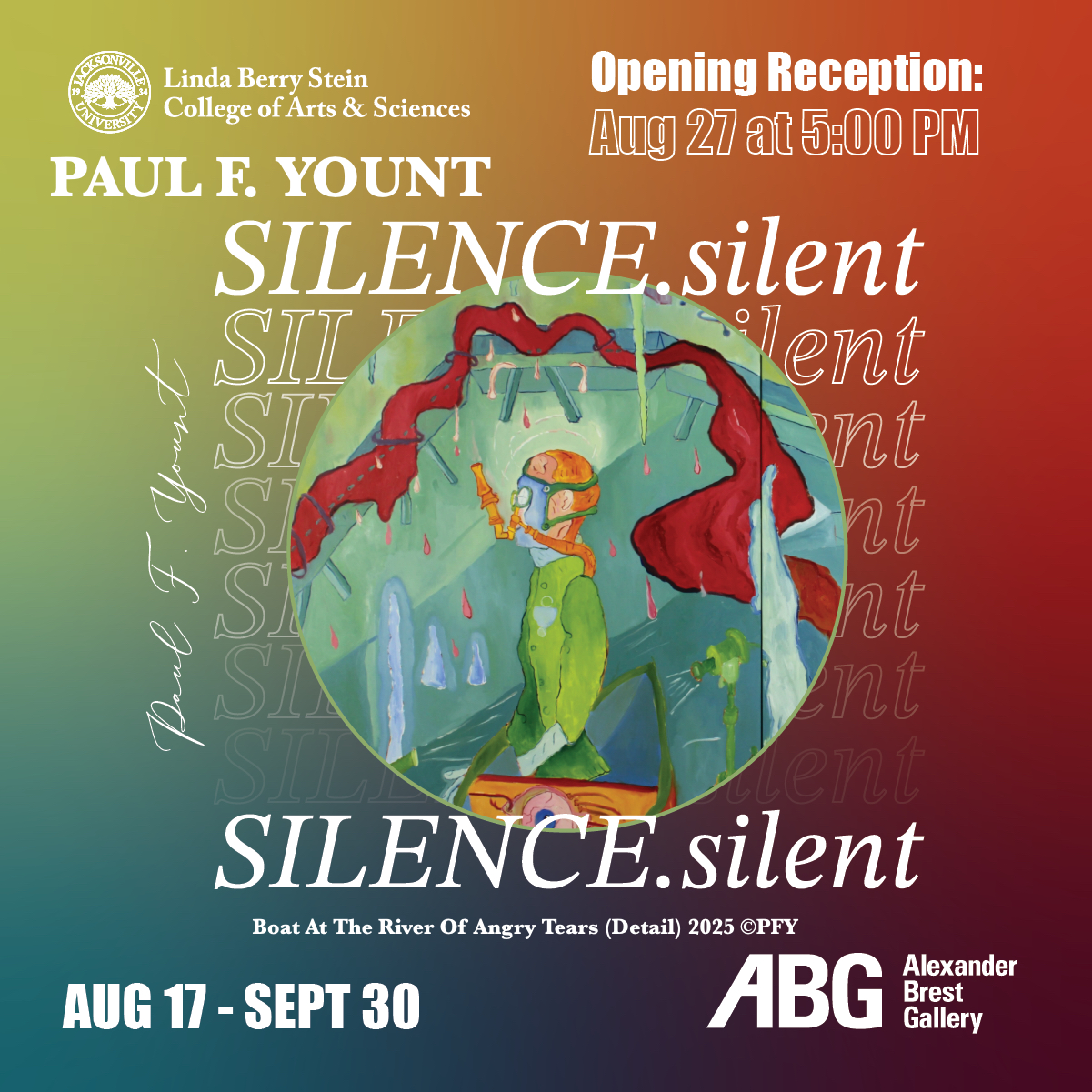 Paul F. Yount’s solo art exhibition, SILENCE.silent, at The Alexander Brest Gallery